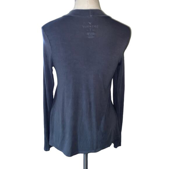 American Eagle Soft & Sexy Grey Long Sleeve Keyhole Mock Neck Top Size Small - Picture 2 of 8